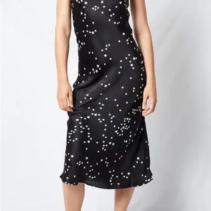 White star silk print dress